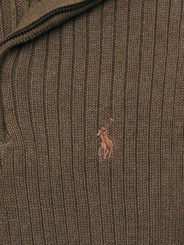 Brandahub sweaters RL Rib Knit Half Zipper Cotton Sweater (camel brown) brown pony
