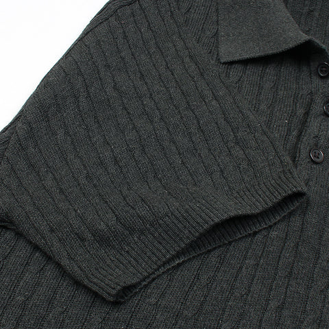 RL cable knit polo-charcoal grey