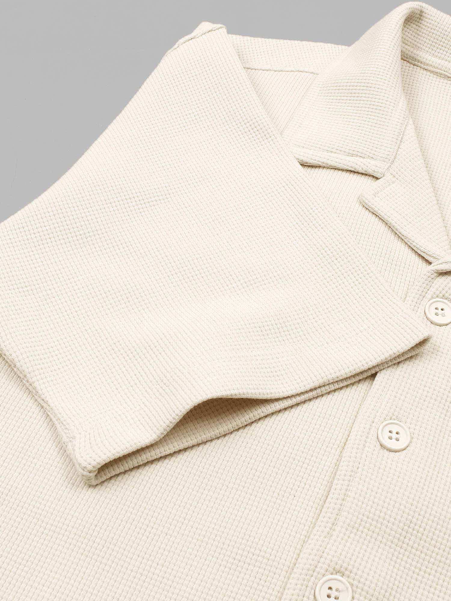 Brandahub polo shirts Premium Zr Waffle knit Resort collar shirt-(beige)