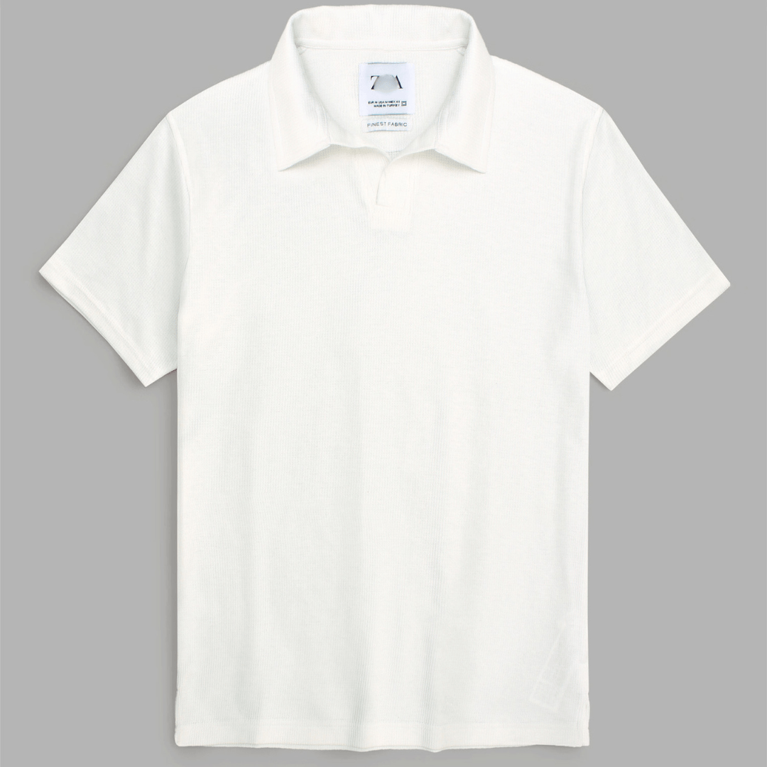 Brandahub polo shirts Premium Zr Waffle knit johnny collar polo-(white)