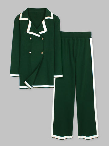 The Commodore Tipped Knit Blazer Set (green)