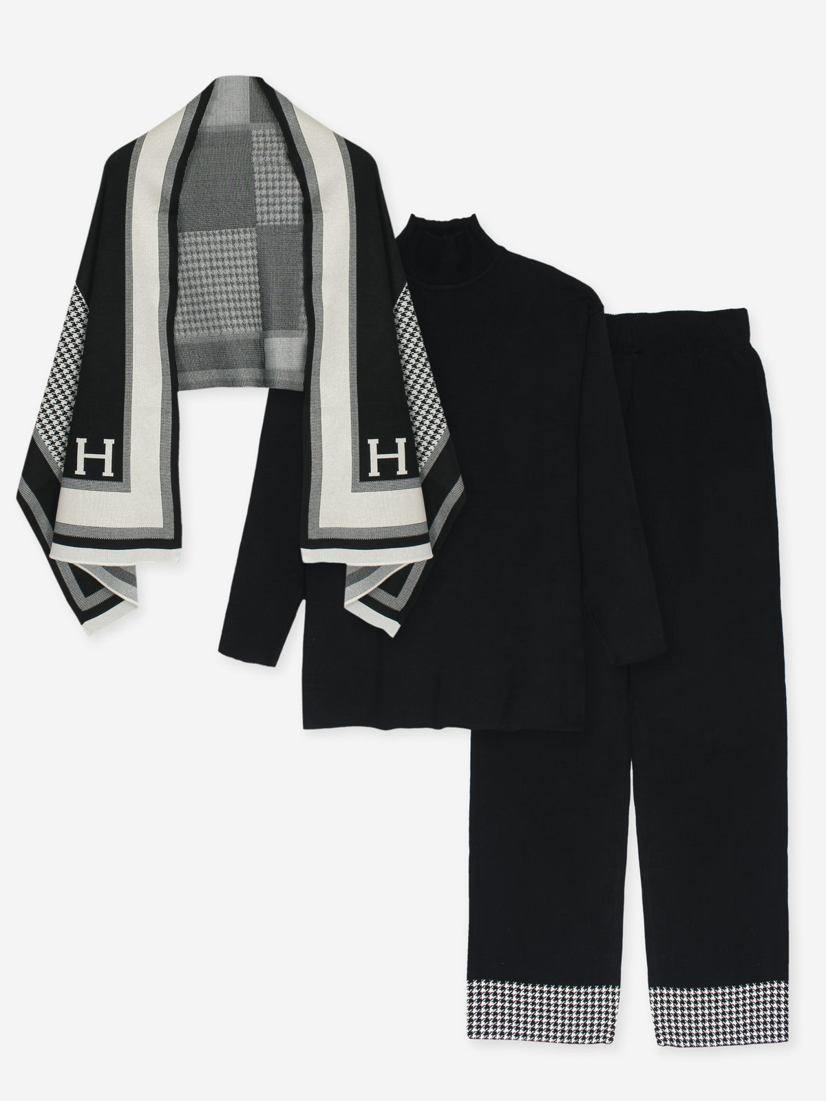 The Heritage Houndstooth 3-Piece Knit Set (black)