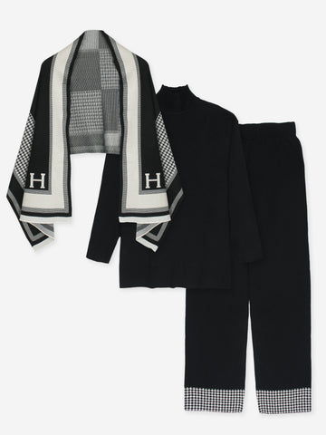The Heritage Houndstooth 3-Piece Knit Set (black)