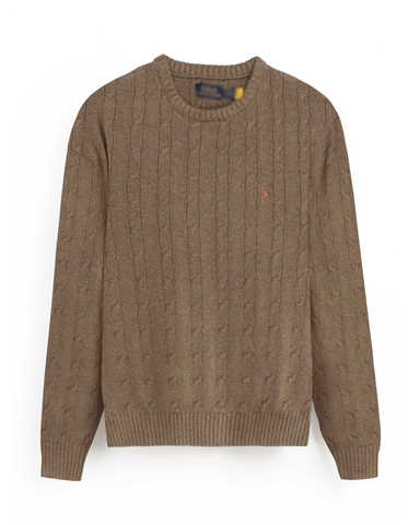 RL Cable-Knit Cotton Sweater (heather brown)