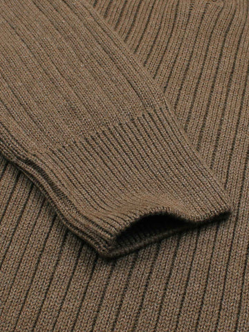 Brandahub sweaters RL Rib Knit Half Zipper Cotton Sweater (camel brown) brown pony