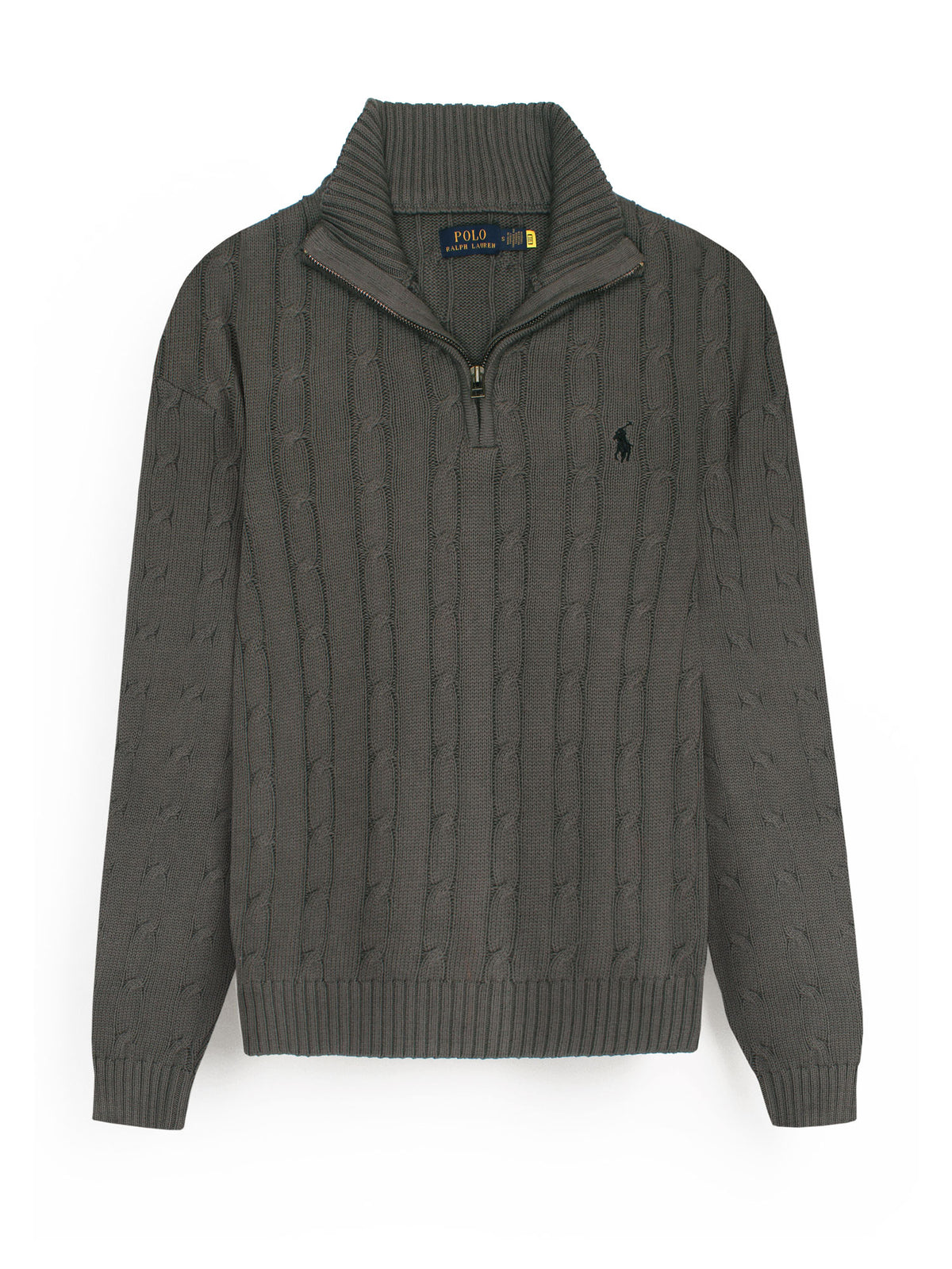 RL Cable-Knit Half Zipper Cotton Sweater (grey)