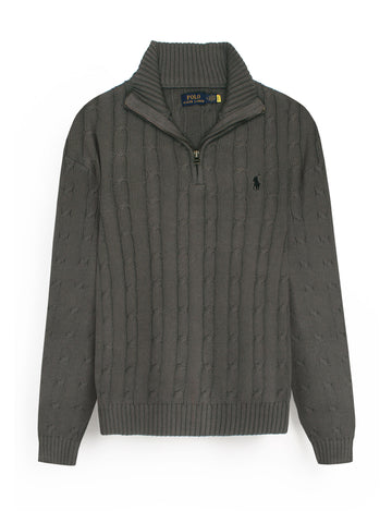 RL Cable-Knit Half Zipper Cotton Sweater (grey)