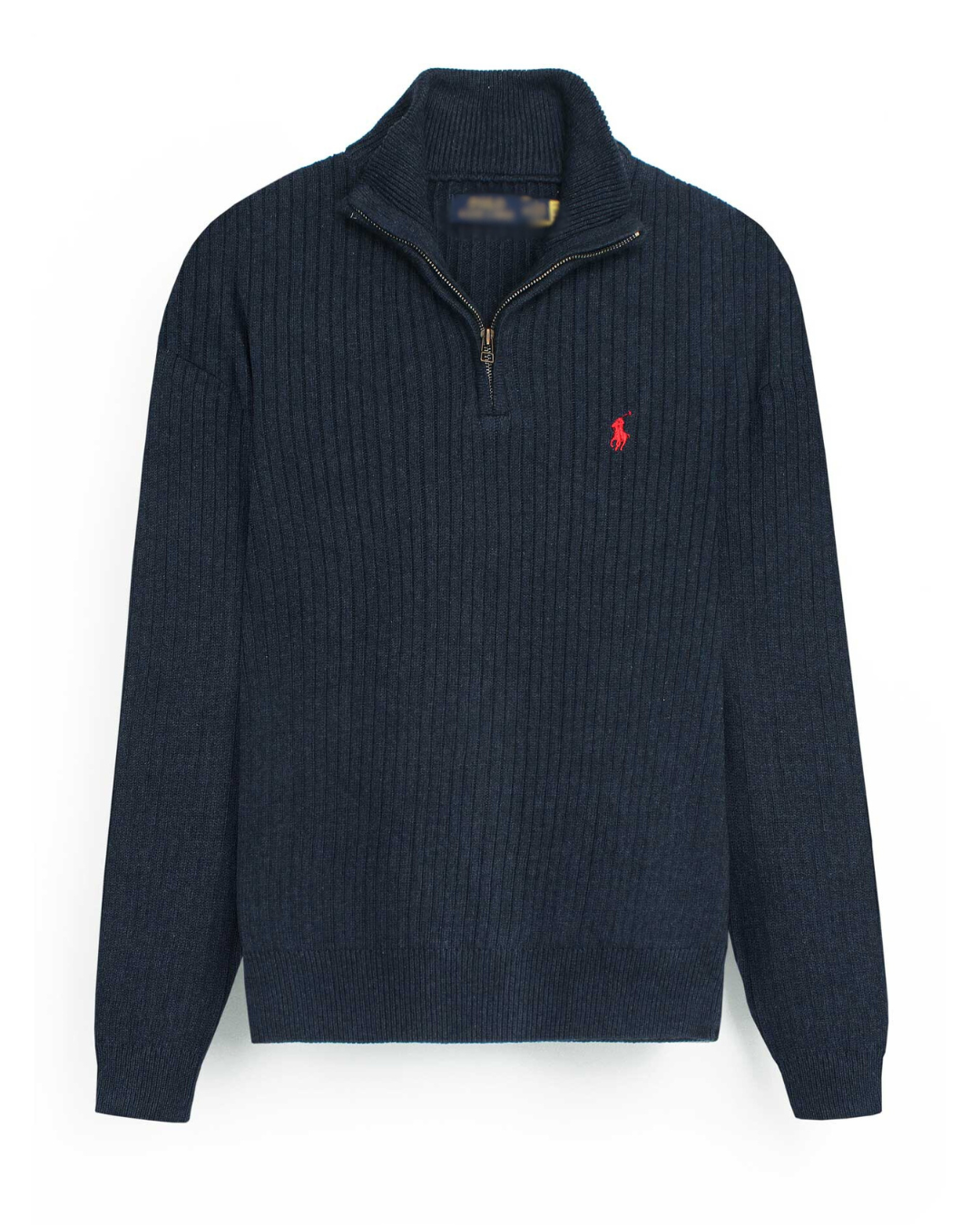 RL Rib Knit Half Zipper Cotton Sweater (Navy blue)