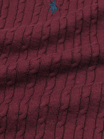 RL cable knit polo-Maroon