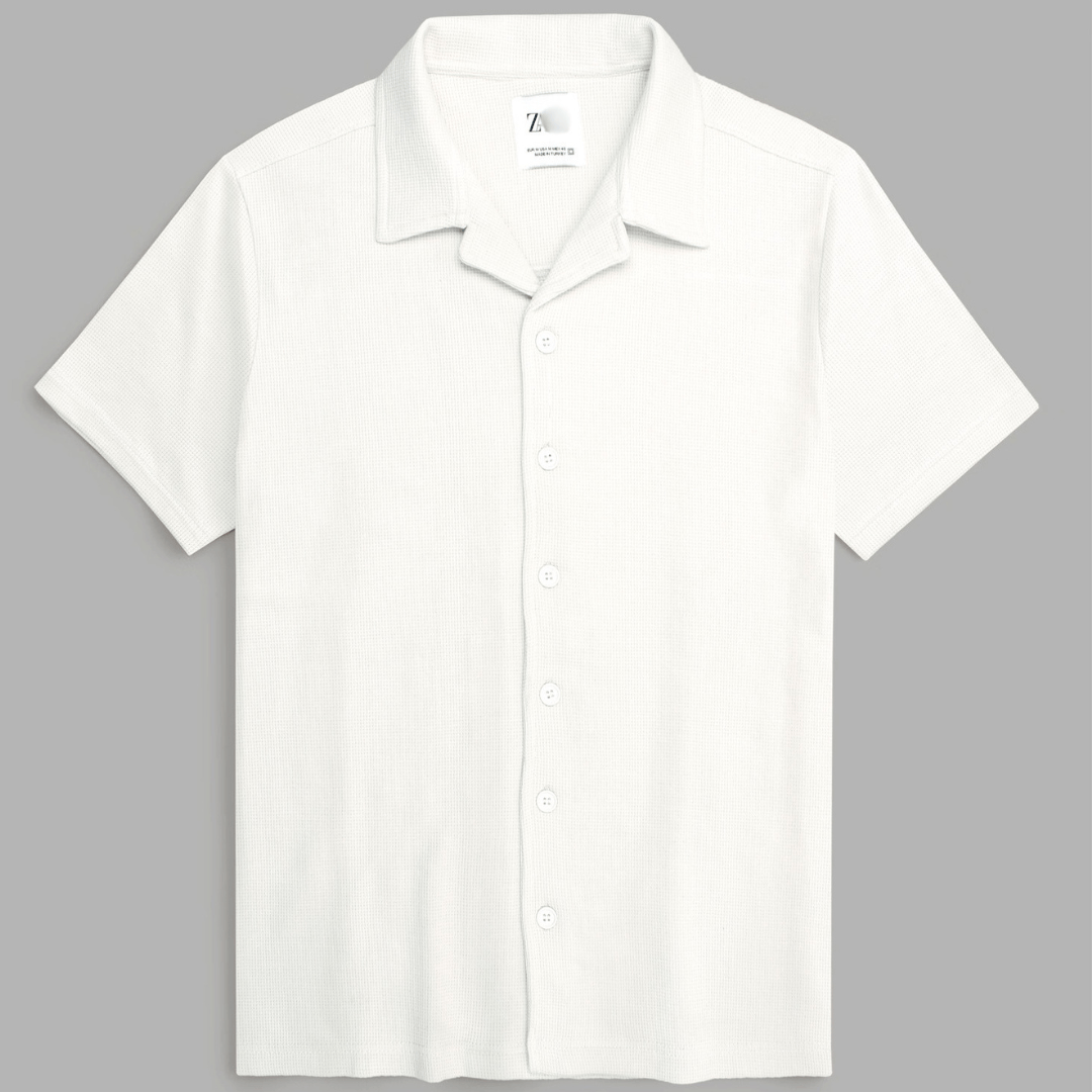 Brandahub polo shirts Premium Zr Waffle knit Resort collar shirt-(white)