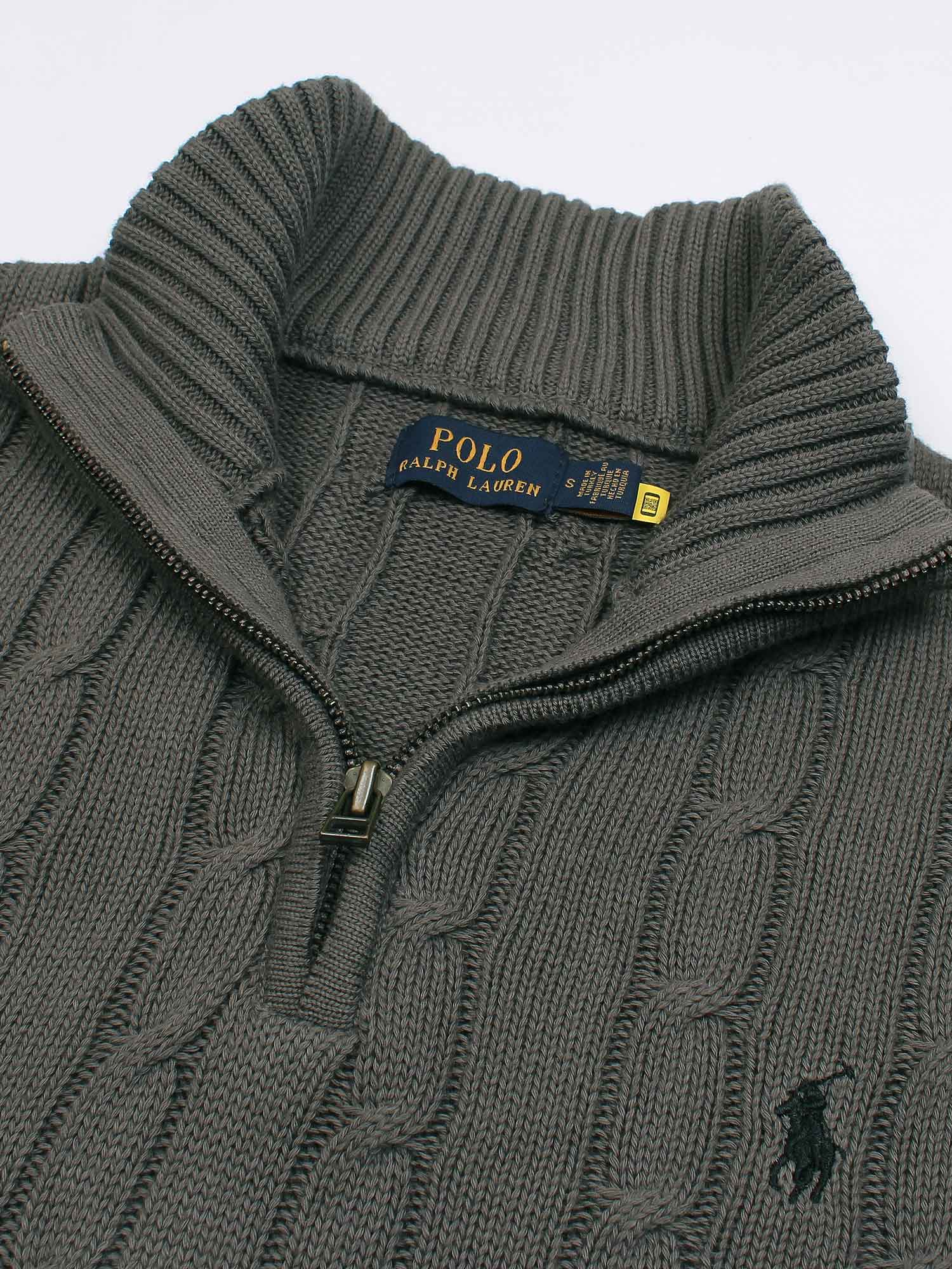 RL Cable-Knit Half Zipper Cotton Sweater (grey)