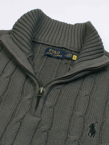 RL Cable-Knit Half Zipper Cotton Sweater (grey)