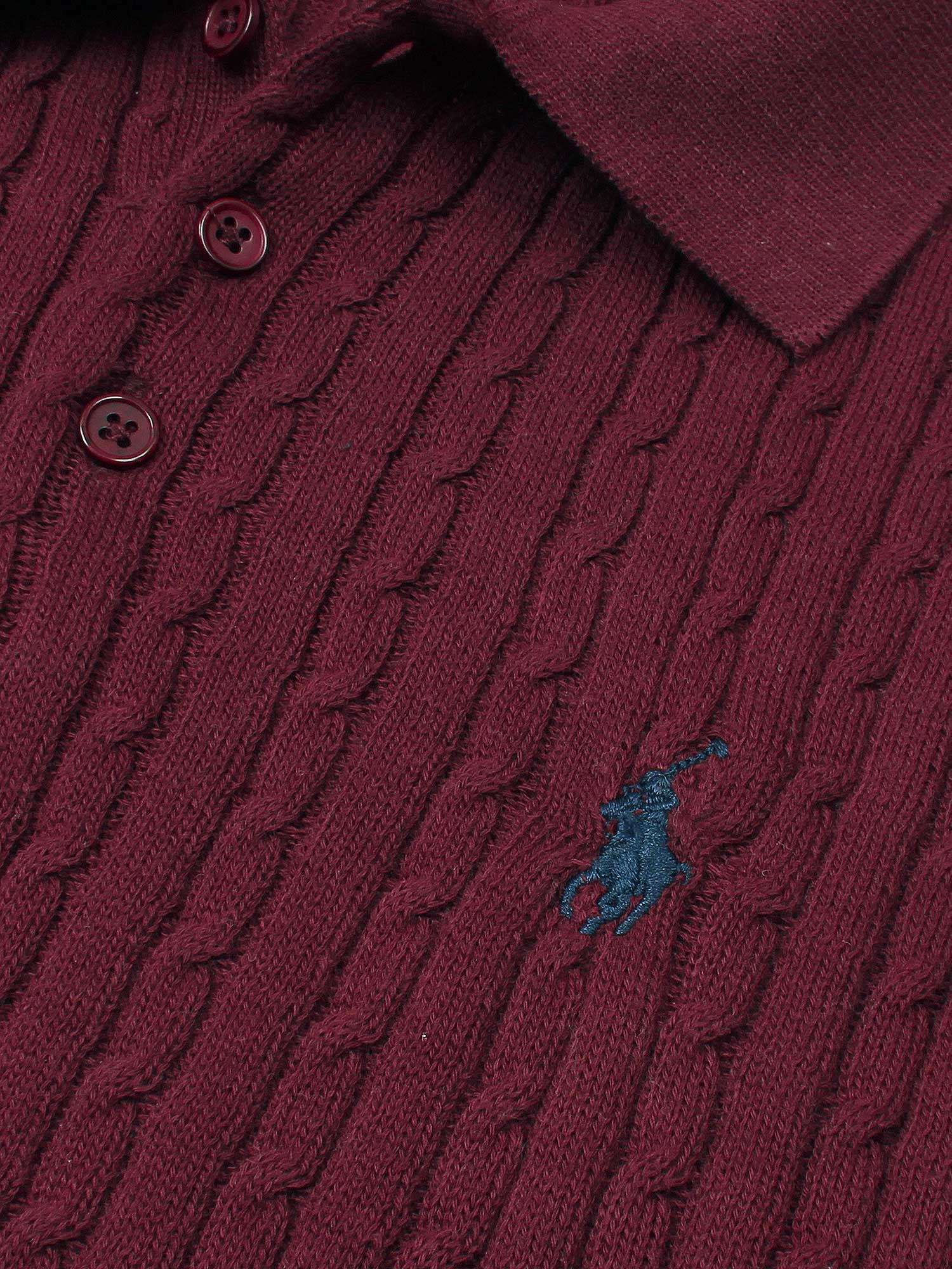 RL cable knit polo-Maroon