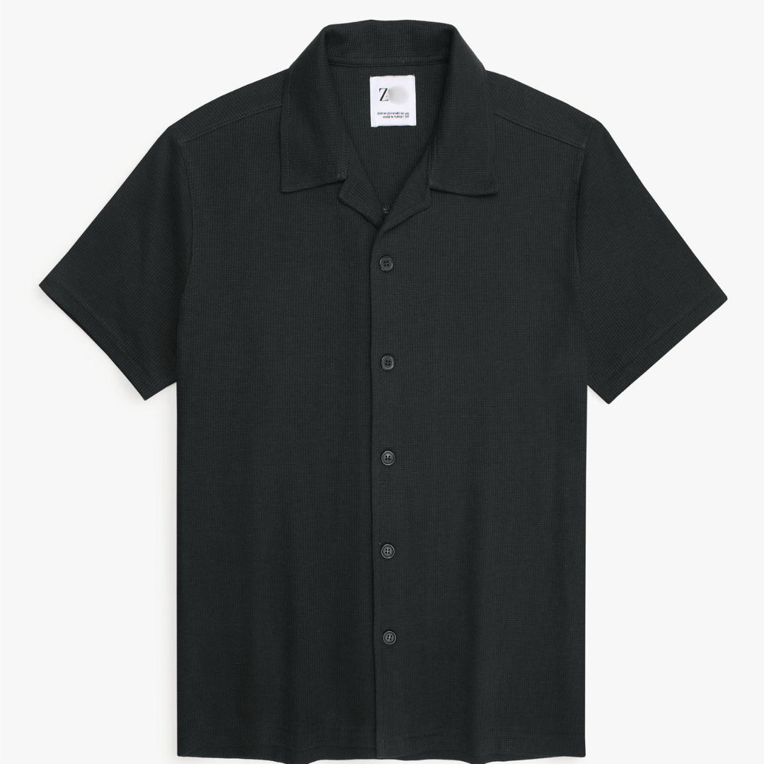 Brandahub polo shirts Premium Zr Waffle knit Resort collar shirt-(black)