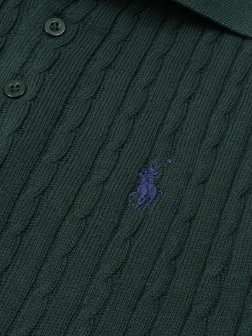 RL cable knit polo-green