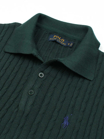 RL cable knit polo-green