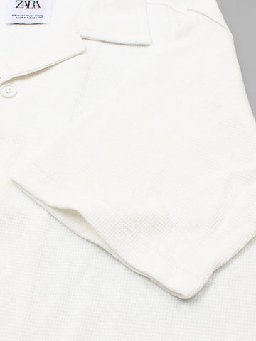 Brandahub polo shirts Premium Zr Waffle knit Resort collar shirt-(milky white)