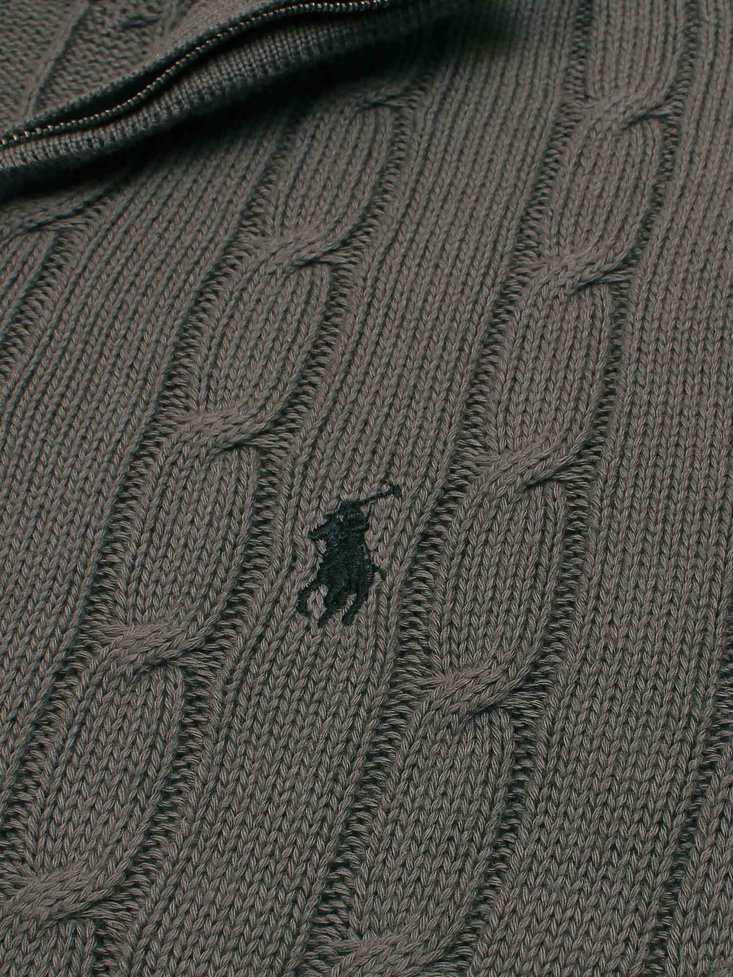 RL Cable-Knit Half Zipper Cotton Sweater (grey)