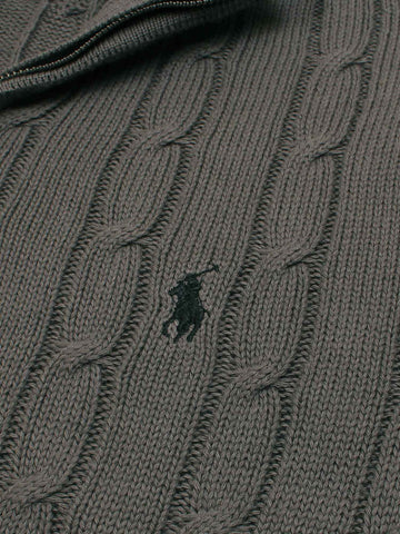 RL Cable-Knit Half Zipper Cotton Sweater (grey)