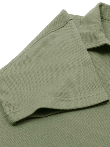 Brandahub polo shirts Premium Zr Waffle knit johnny collar polo-(olive green)
