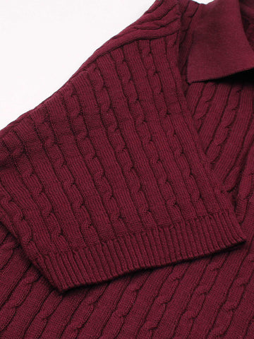 RL cable knit polo-Maroon
