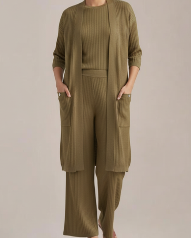 The Allure 3-Piece Textured Knit Set (khaki)