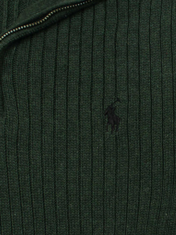 RL Rib Knit Half Zipper Cotton Sweater (british green)