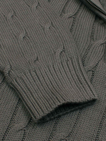 RL Cable-Knit Half Zipper Cotton Sweater (grey)