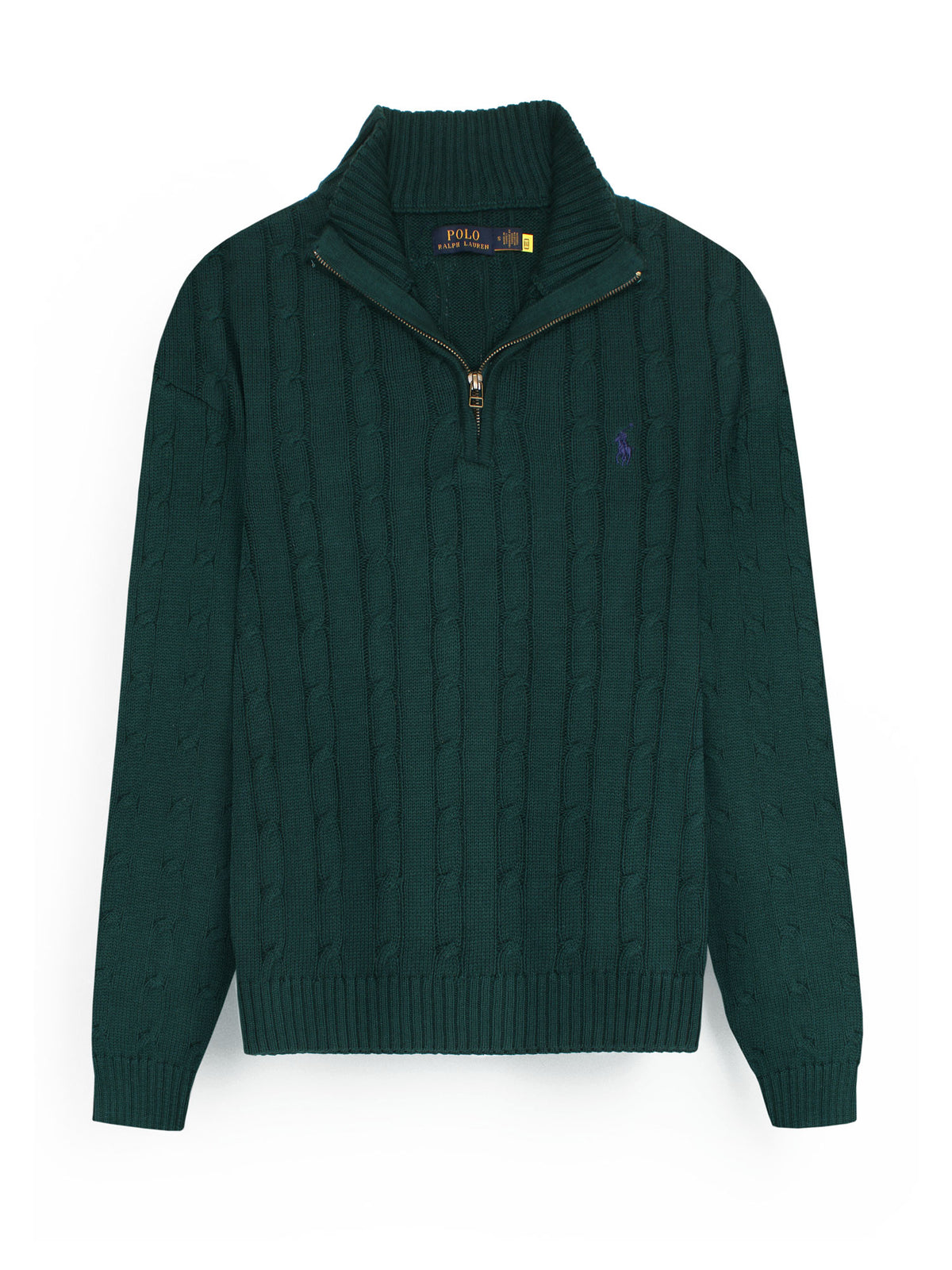 RL Cable-Knit Half Zipper Cotton Sweater (green)
