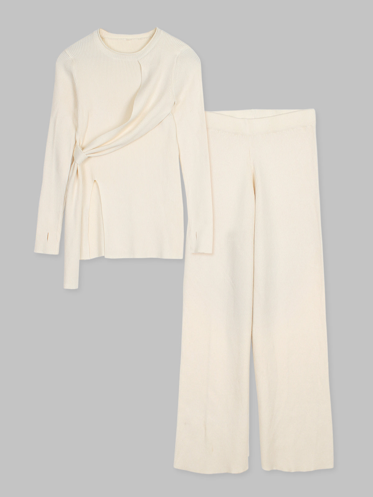 The Aura Asymmetrical Tie-Knit Set (cream)