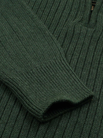 RL Rib Knit Half Zipper Cotton Sweater (british green)