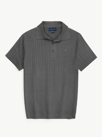 Th knit polo- dark heather grey