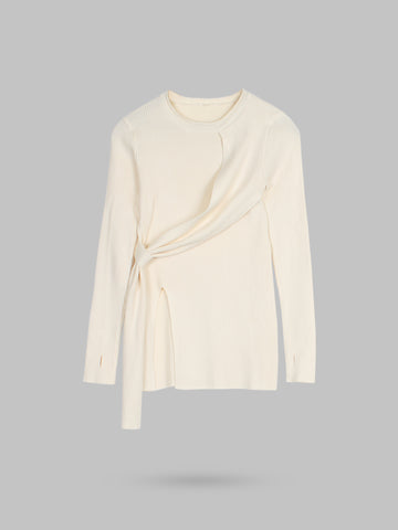 The Aura Asymmetrical Tie-Knit Set (cream)