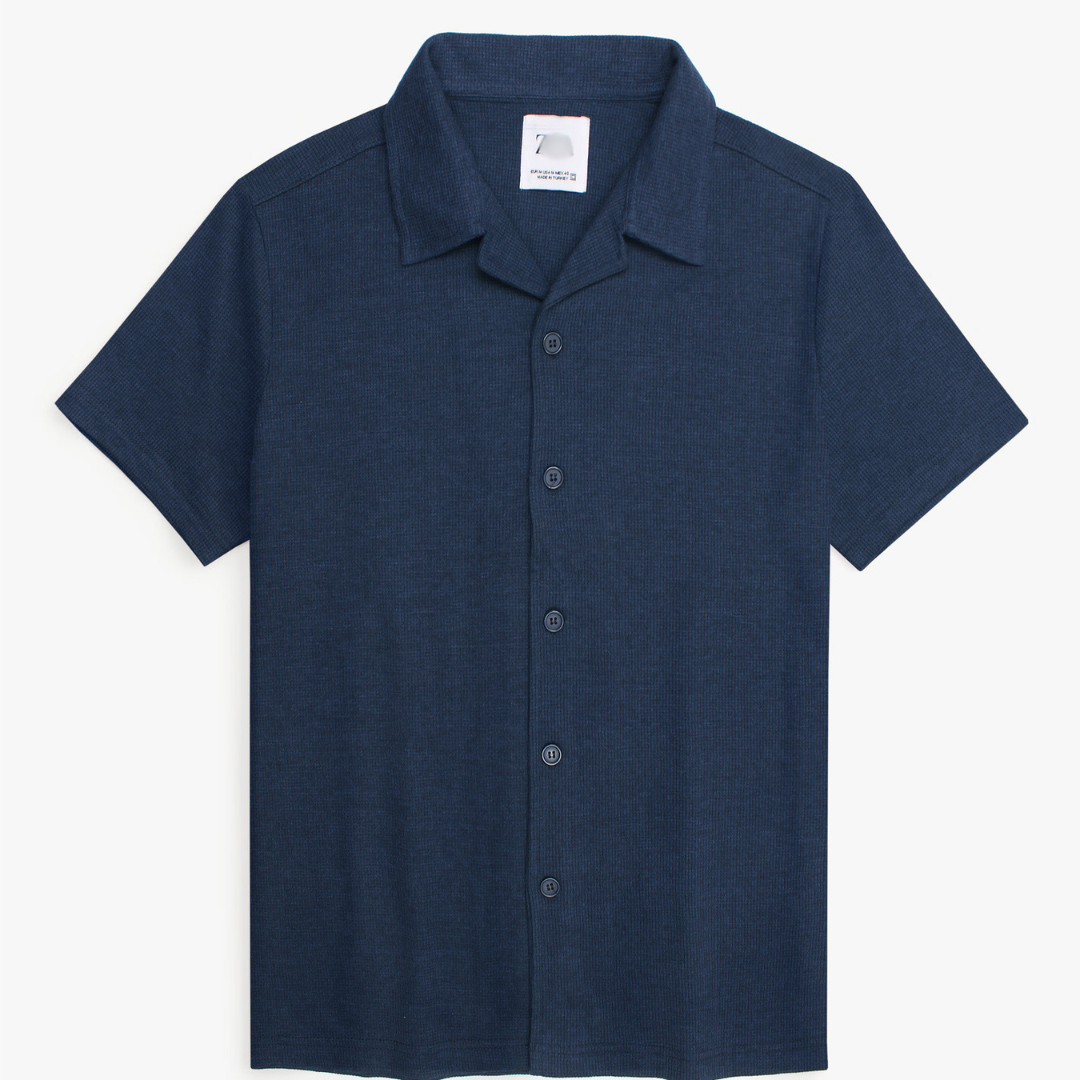 Premium Zr Waffle knit Resort collar shirt-(navy blue)