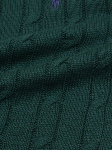 RL Cable-Knit Half Zipper Cotton Sweater (green)