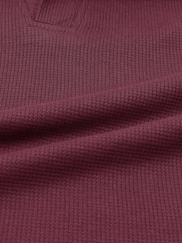 Brandahub polo shirts Premium Zr Waffle knit johnny collar polo-(maroon)