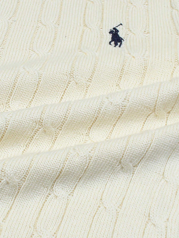 RL Cable-Knit Half Zipper Cotton Sweater (lemon white)