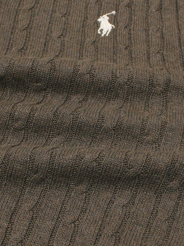 RL cable knit polo-heather brown