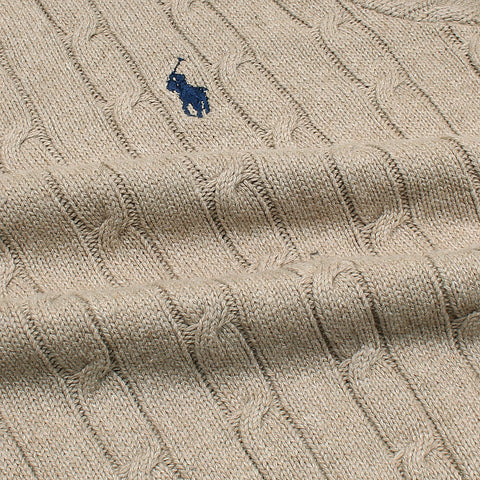 RL Cable-Knit Half Zipper Cotton Sweater (light brown)