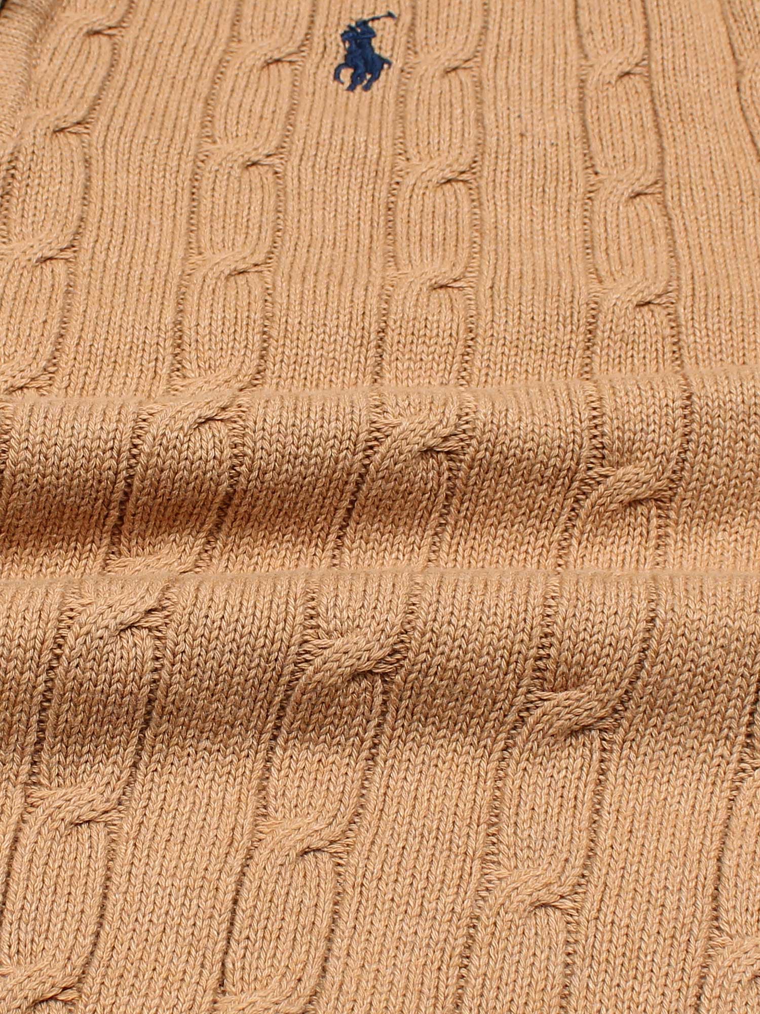 RL Cable-Knit Half Zipper Cotton Sweater (camel brown)