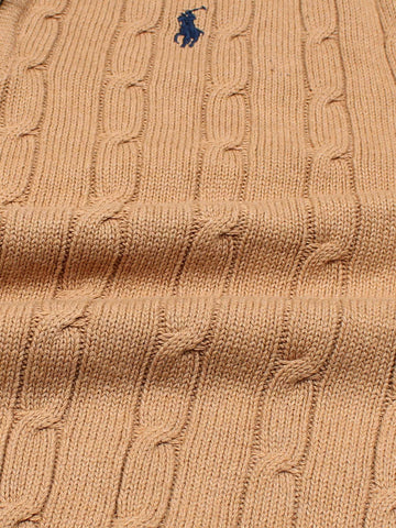 RL Cable-Knit Half Zipper Cotton Sweater (camel brown)