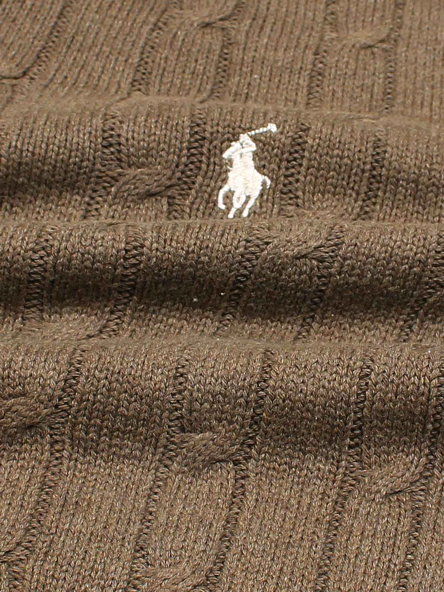 RL Cable-Knit Half Zipper Cotton Sweater (heather brown)