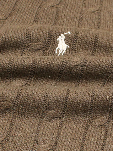 RL Cable-Knit Half Zipper Cotton Sweater (heather brown)