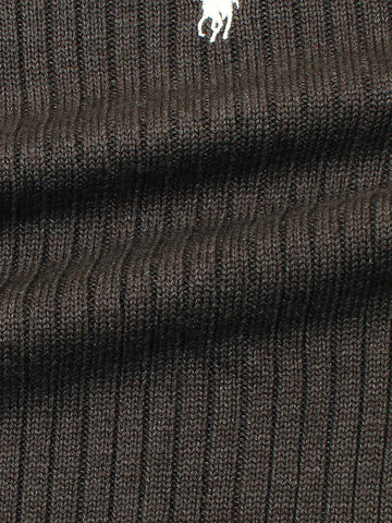 RL Rib Knit Half Zipper Cotton Sweater (dark brown) white pony