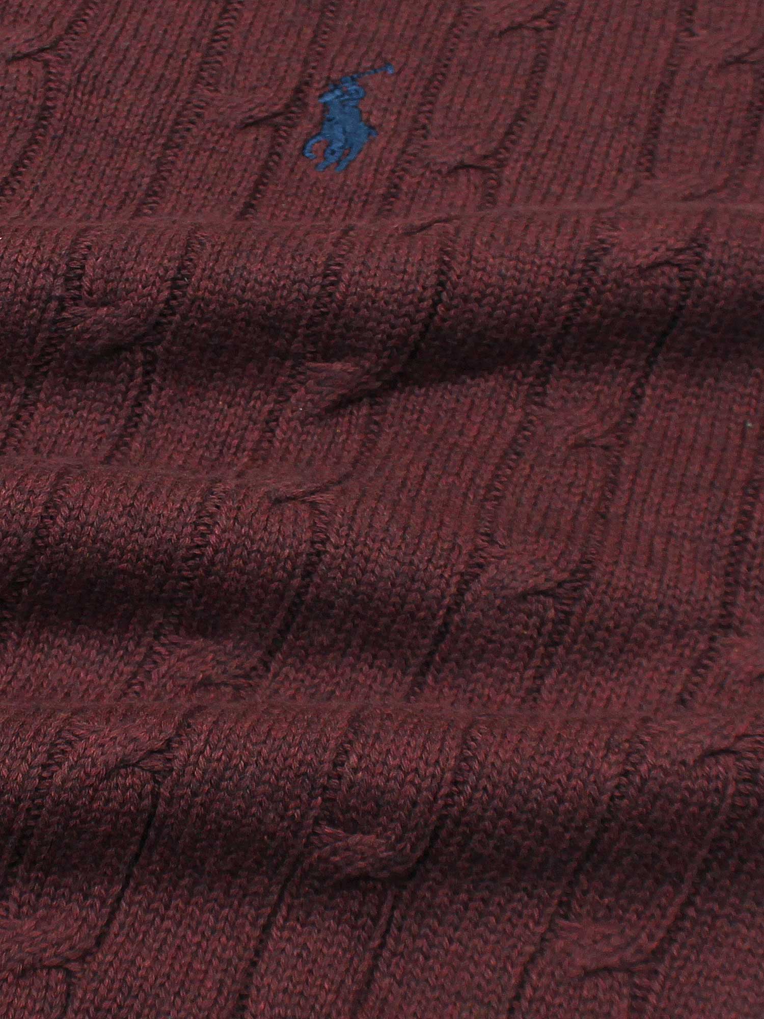 RL Cable-Knit Half Zipper Cotton Sweater (maroon)