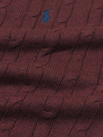 RL Cable-Knit Half Zipper Cotton Sweater (maroon)