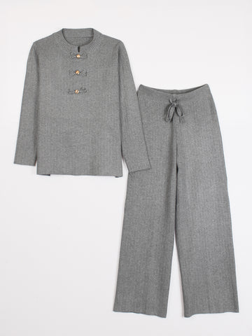 The Dynasty Frog Button Knit Set (grey)
