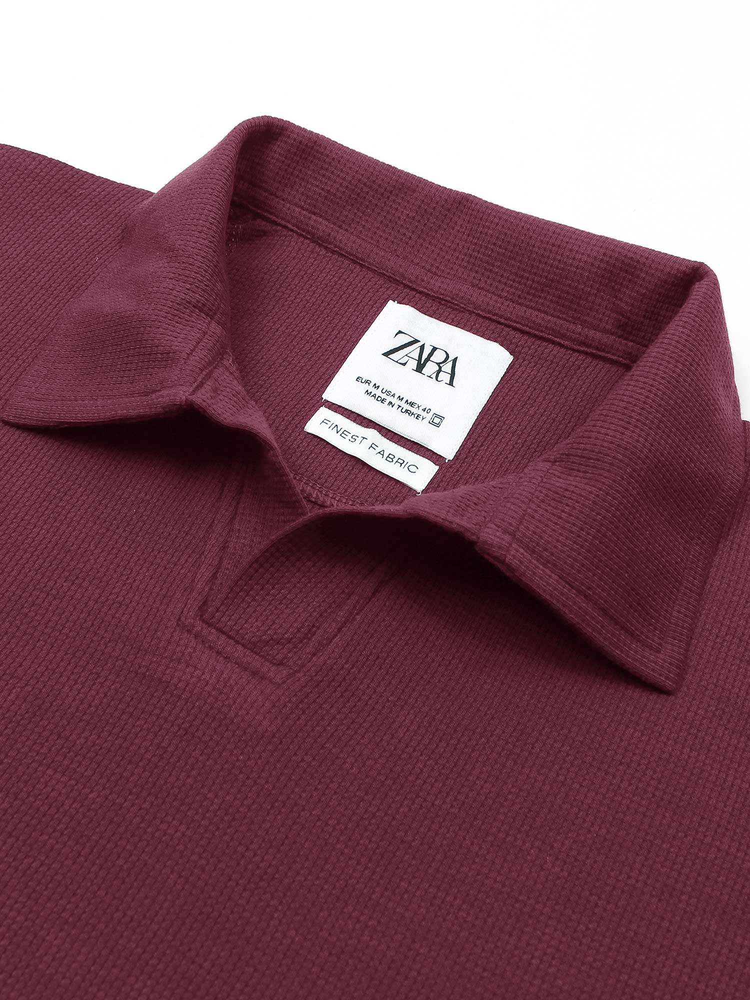 Brandahub polo shirts Premium Zr Waffle knit johnny collar polo-(maroon)