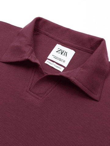 Brandahub polo shirts Premium Zr Waffle knit johnny collar polo-(maroon)