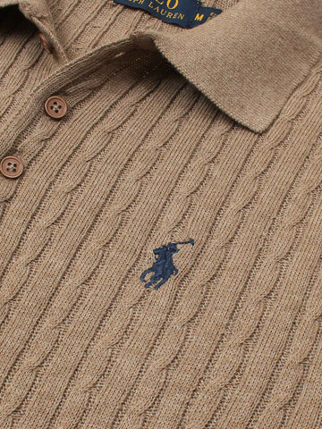 RL cable knit polo-khaki